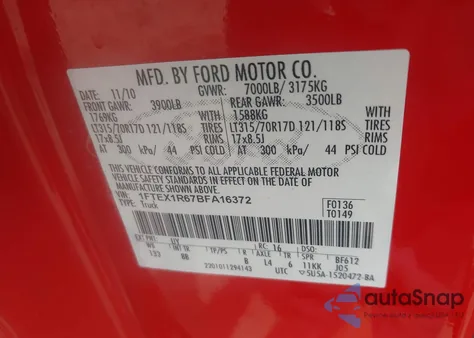 2011 Ford F-150 Svt Raptor из США, поврежденный, VIN 1FTEX1R67BFA16372